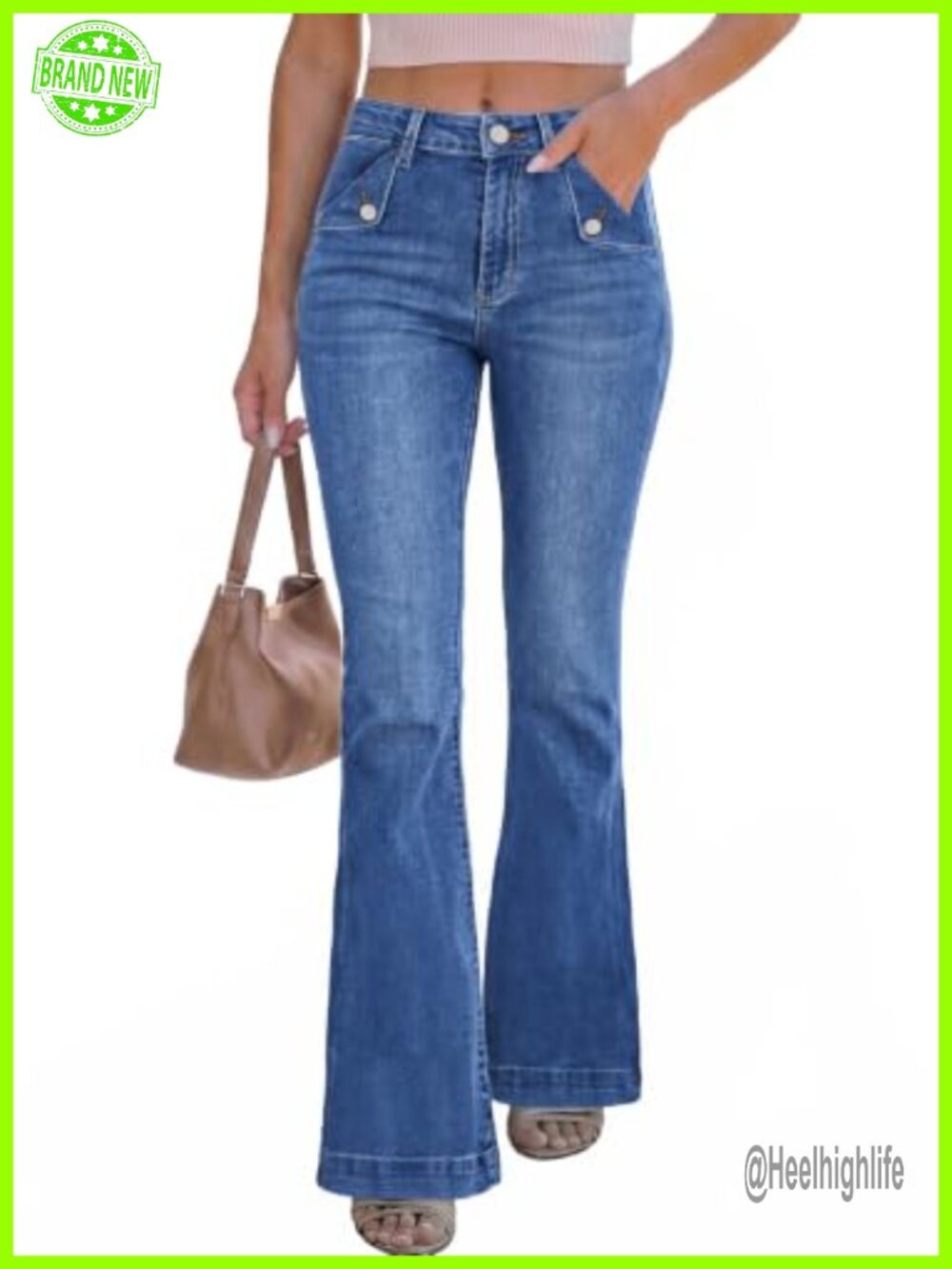 Womens High Waisted Flared Bootcut Stretch Denim Jeans
